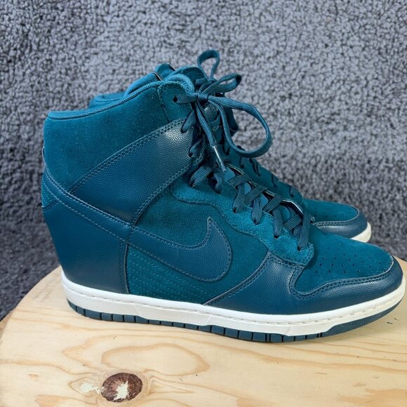 Nike Dunk Sky Hi Essential Wedge Sneaker Women Sz 11 Dark Sea Blue Leather Suede - Picture 3 of 9
